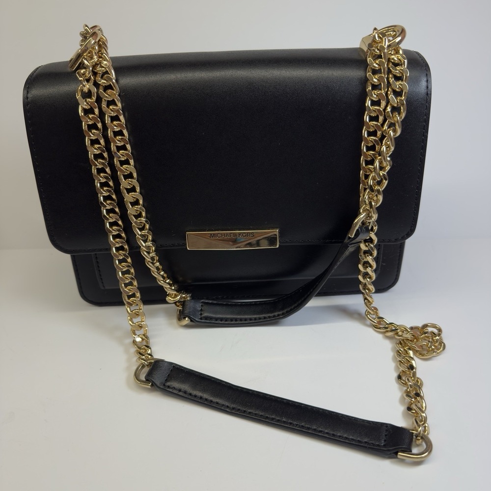 Michael Kors Black Leather Shoulder Bag with Gold Hardware - Picture 1 of 10